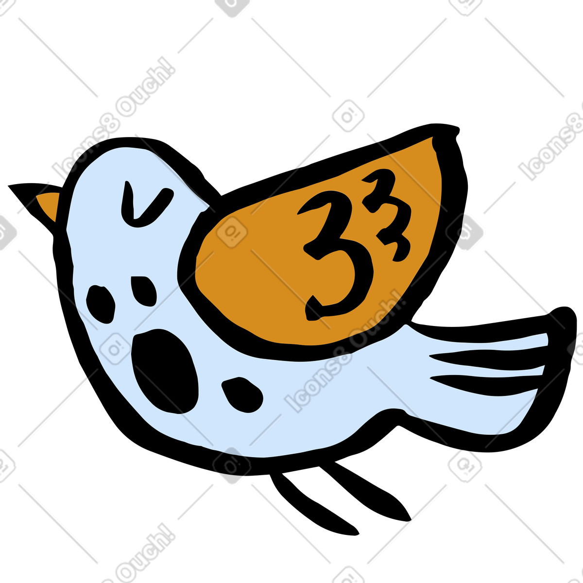 Blue bird with orange wing in flight-Illustration im Scandi-Stil als Download PNG, SVG