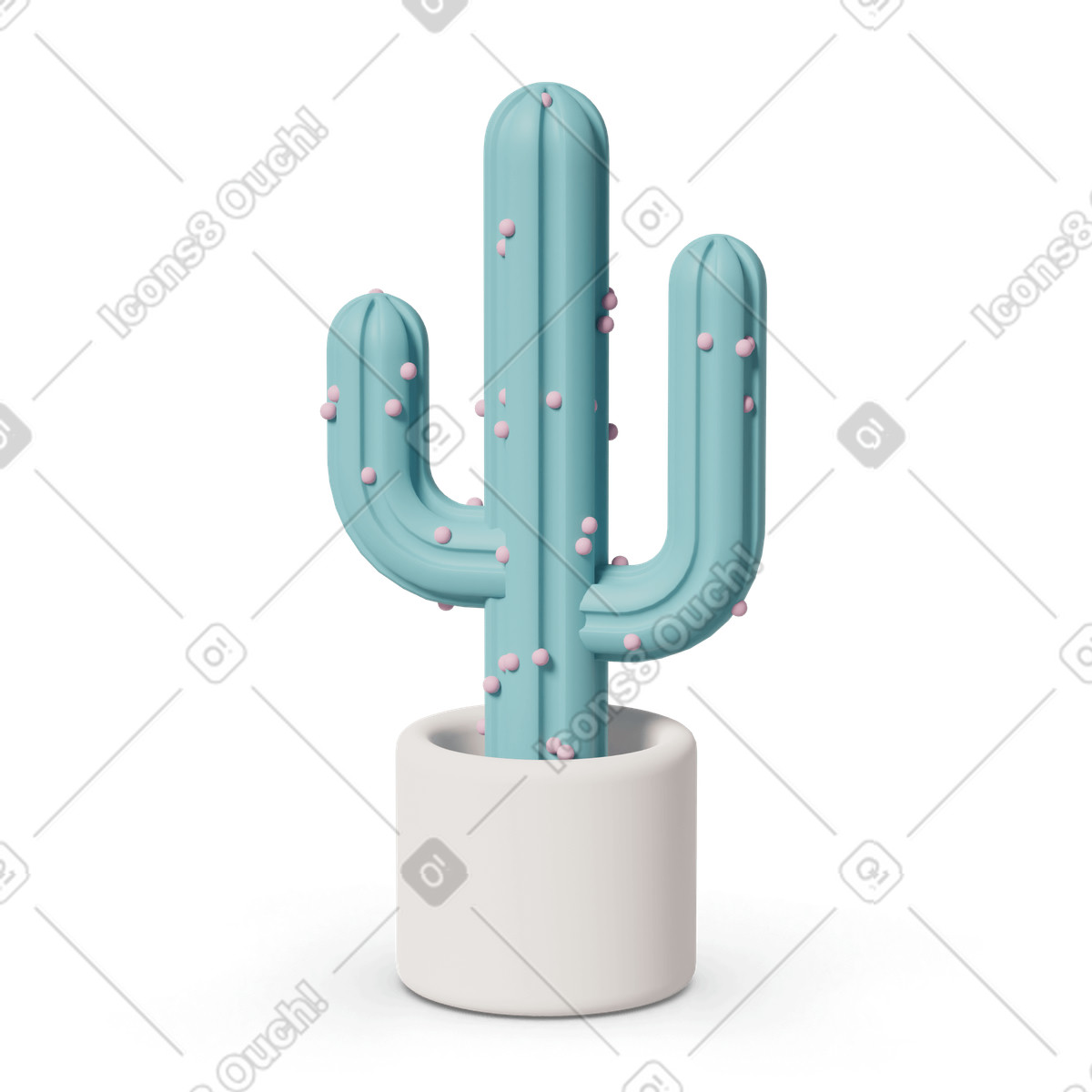 Blue cactus with pink spikes in white pot illustrazione stile 3D Casual life scarica PNG, SVG