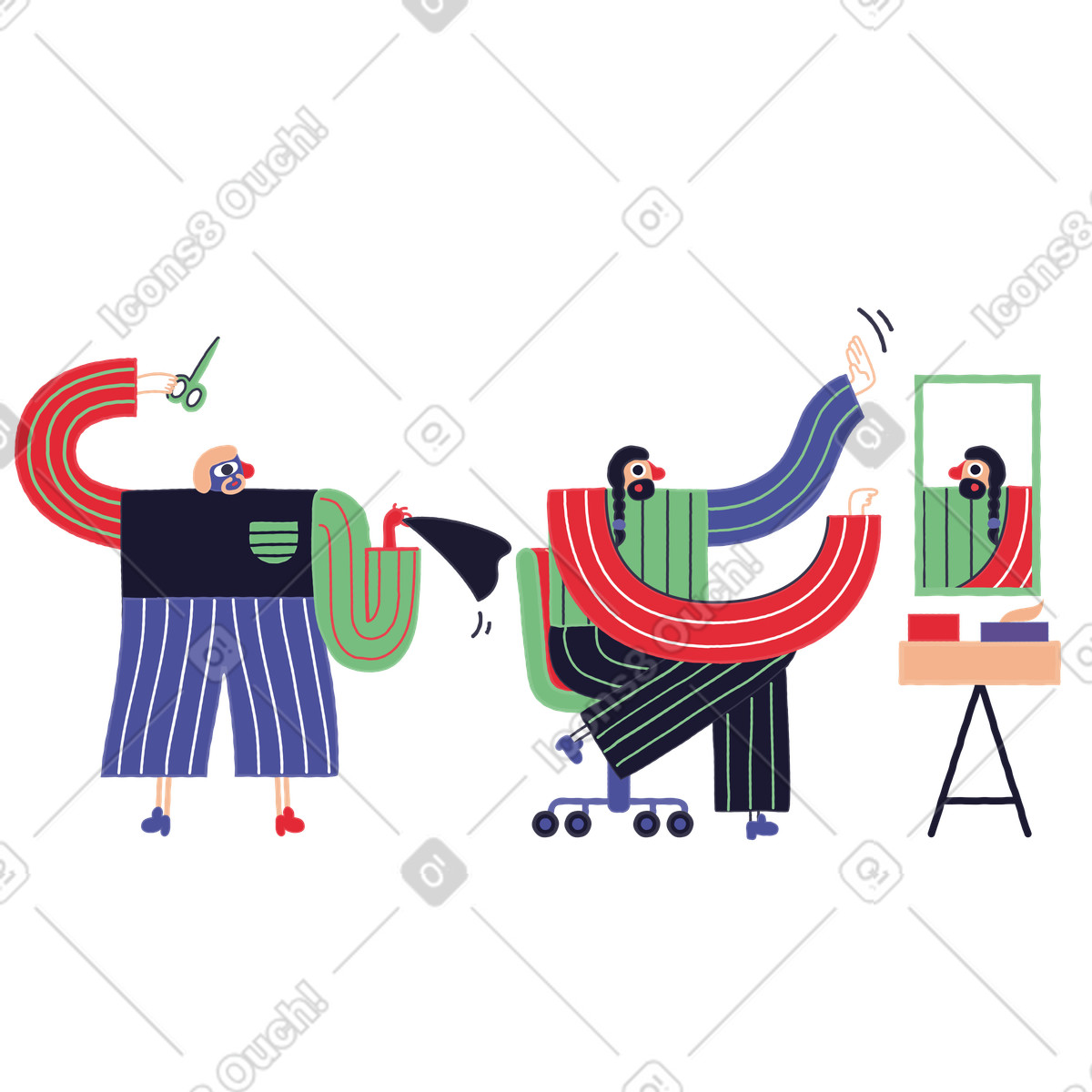 Uomo dal barbiere per il taglio dei capelli illustrazione in stile Stripy scarica in PNG, SVG