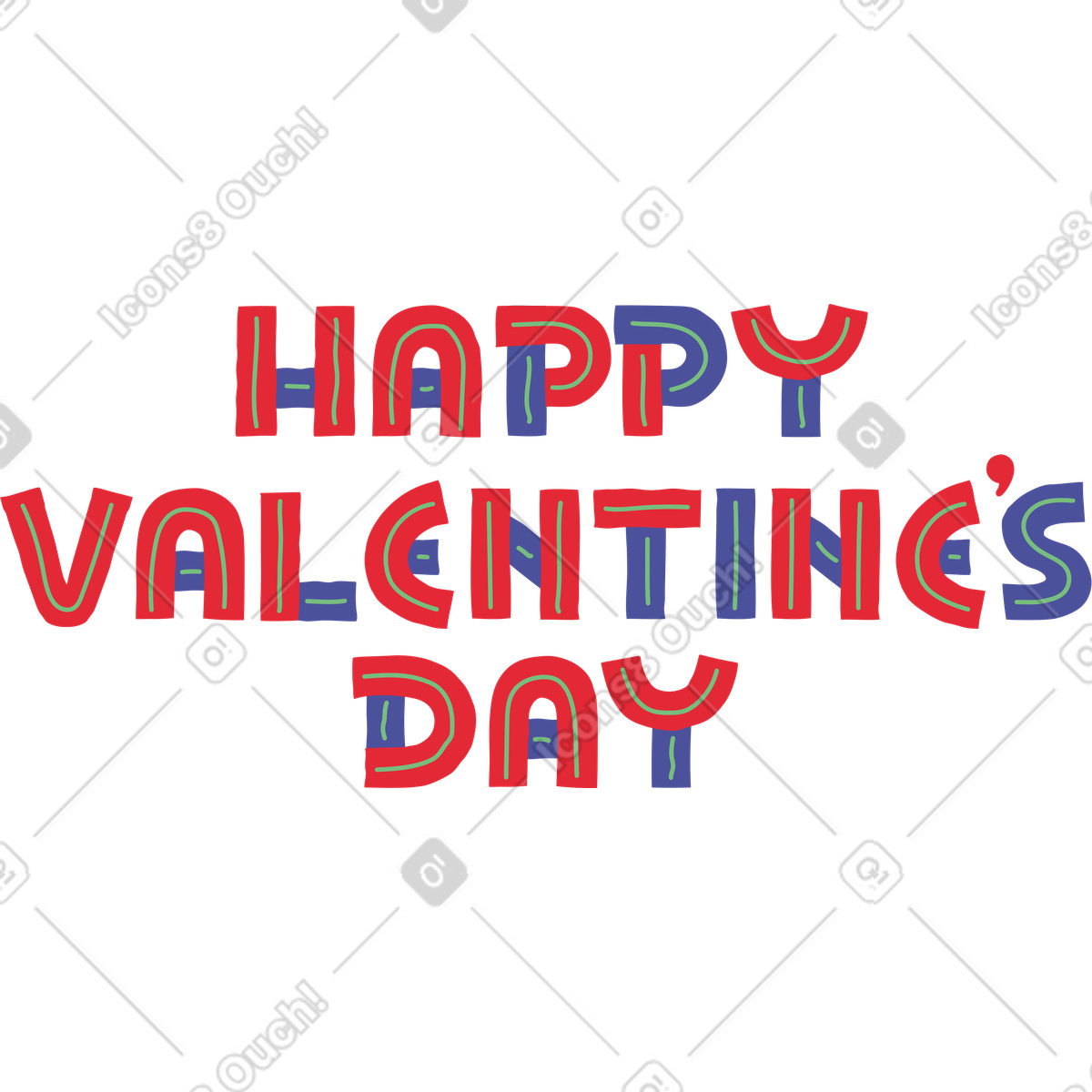 Ilustración Lettering happy valentines day en estilo Stripy a descargar en PNG y SVG
