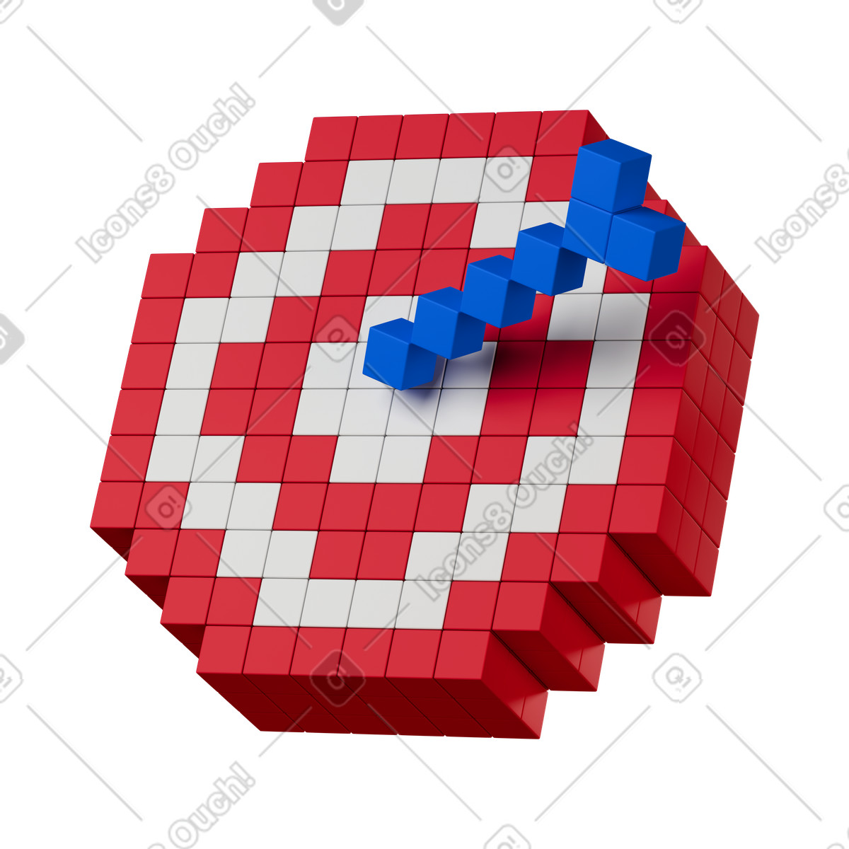 Target pixelated bullseye made from red cubes with blue arrow-Illustration im 3D Stickle-Stil als Download in PNG, SVG
