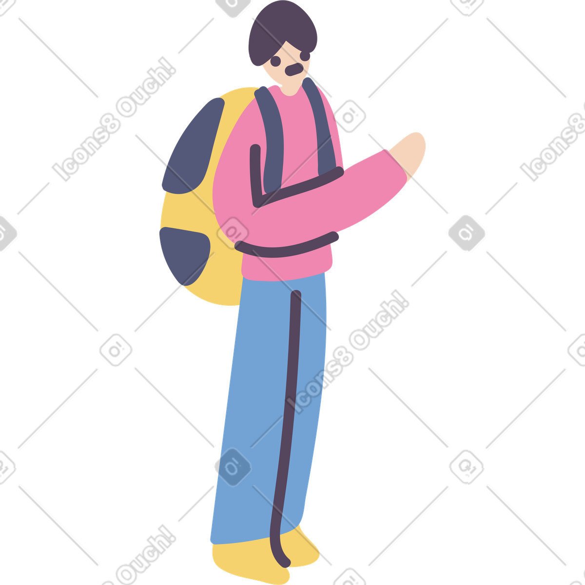 Man with backpack illustration in Pluto style download in PNG, SVG