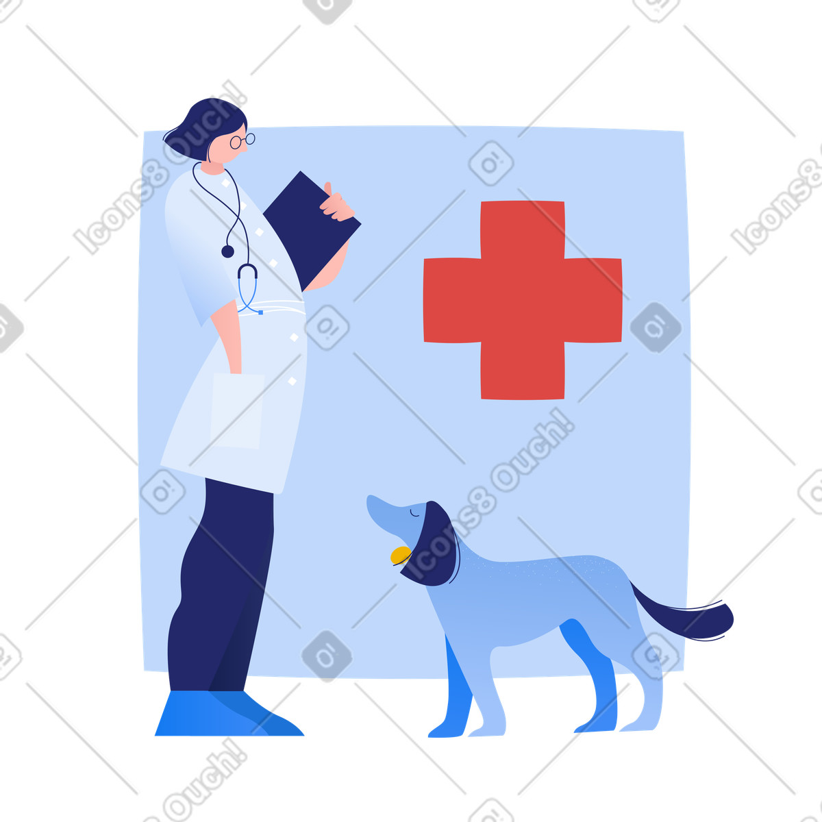 Illustration Vétérinaire et chien dans une clinique le style Clip à télécharger aux formats PNG, SVG