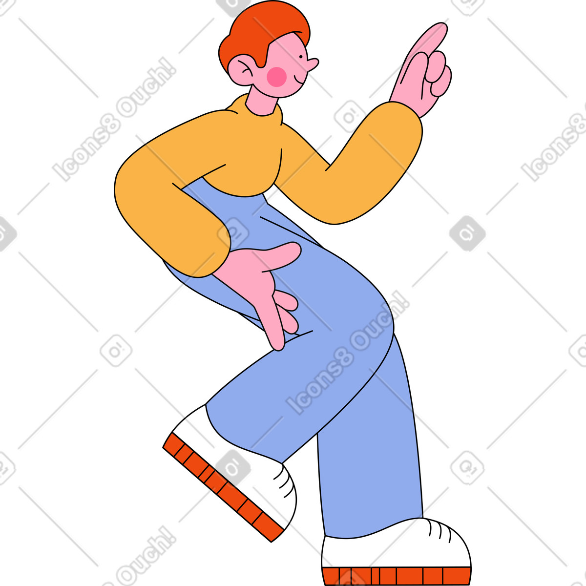 Man sits on high surface and raises his hand illustration in Bloom style download in PNG, SVG