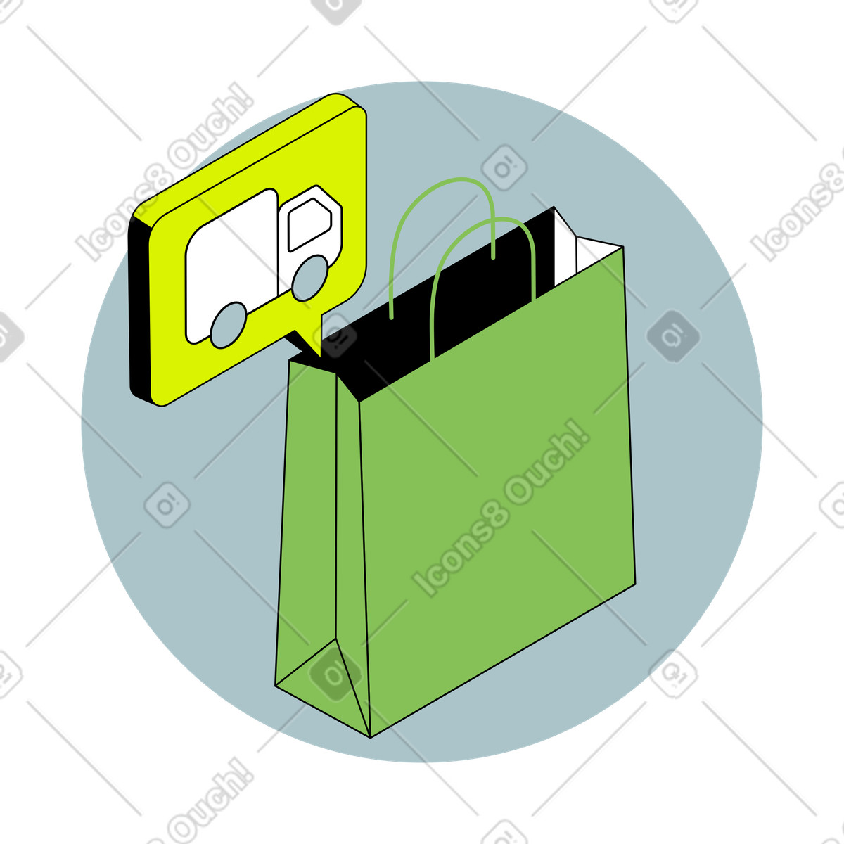 Einkaufstüte per lkw geliefert-Illustration im Isometric-Stil als Download in PNG, SVG