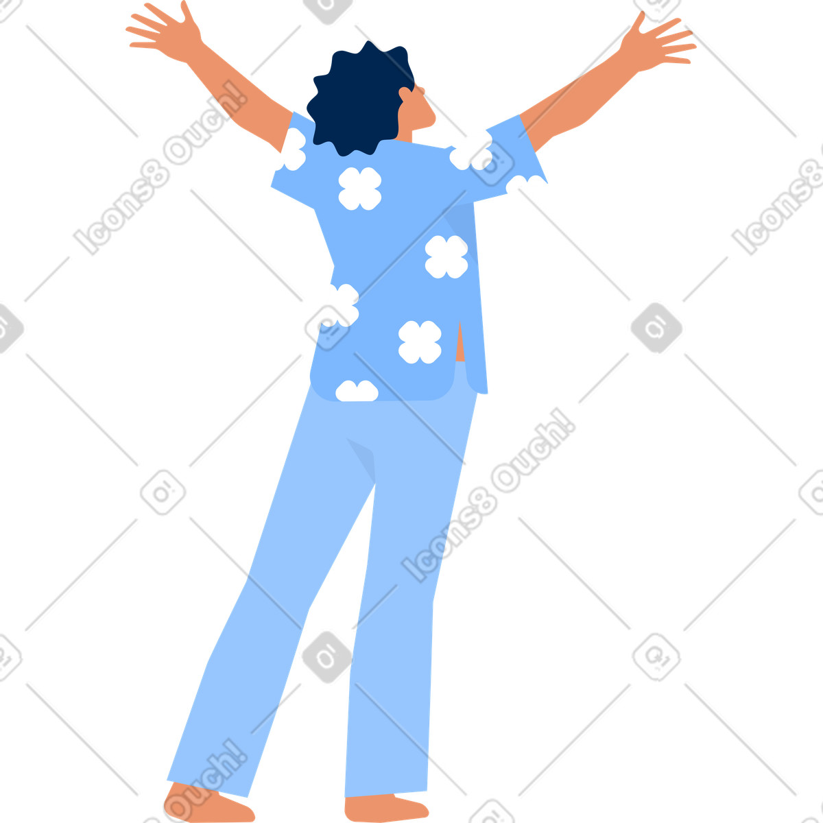 下载 Urban 风格的 夏威夷衬衫的家伙举起双手 插画，支持 PNG、SVG 格式