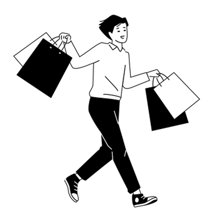 A man joyfully carrying shopping bags - Weekday style illustration