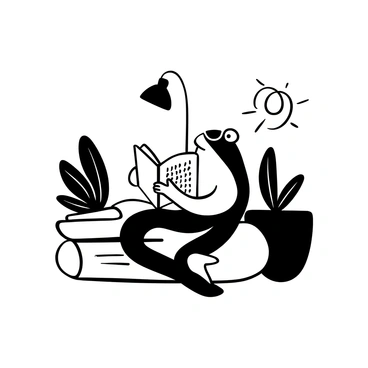 A frog with a smooth, rounded body wearing oversized glasses is sitting on a cozy cushion, intently reading a book. The book is open in front of the frog, displaying pages filled with text. Above the frog, there is a small reading lamp casting a soft light on the book, creating a warm atmosphere. The background features potted plants and a stack of other books.
