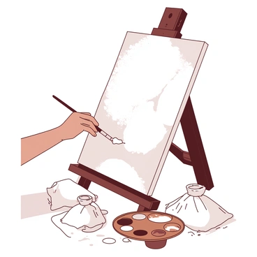 An artistic rendition of a boulanger painting with flour on a canvas