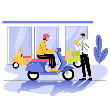 A customer wearing a helmet taking a moped for a test ride around the dealership