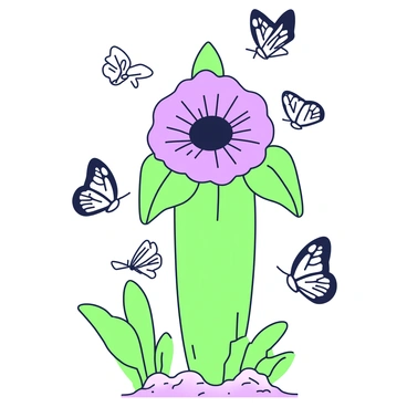 A towering corpse flower stands prominently in the center of the image. Its large, unique bloom is surrounded by thick, green leaves. Fluttering around the flower, there are several butterflies in various positions, each displaying different wing patterns and shapes. The butterflies appear to be in mid-flight, with some alighting on the leaves of the flower. The background features hints of a natural environment, with additional foliage and a soft ground beneath the flower.