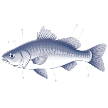 A detailed illustration of a sunfish, showcasing its anatomy. The sunfish is depicted from a side view to highlight its distinct shape and features. Key anatomical parts such as the dorsal fin, pectoral fins, eye, mouth, and tail are clearly labeled. The texture of the skin is represented with fine lines, emphasizing the unique contours of the sunfish’s body. Each label is positioned strategically to ensure clarity while maintaining the overall structure of the fish. The background is simple to keep the focus on the sunfish anatomy.