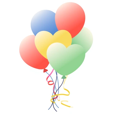 A cluster of balloons in various colors, including red, blue, yellow, and green, is arranged in equivalent ratios. The balloons are of different sizes and shapes, with some being round and others heart-shaped. They are tied together with bright, curling ribbons, which add a festive touch. The cluster is set against a soft gradient background, enhancing the vibrant colors of the balloons. The arrangement creates a visually appealing composition that emphasizes the concept of ratios through balance and symmetry.