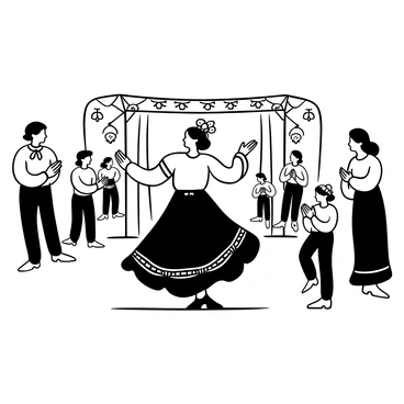 A woman dressed in a traditional "Maria Clara" outfit, which includes a long flowing skirt and a matching blouse with butterfly sleeves. She is gracefully performing a traditional dance in front of a decorated stage, surrounded by colorful banners and festive ornaments. The audience is captivated, with people in the background wearing other traditional costumes. Onlookers are clapping and cheering, creating an atmosphere of celebration and cultural pride.