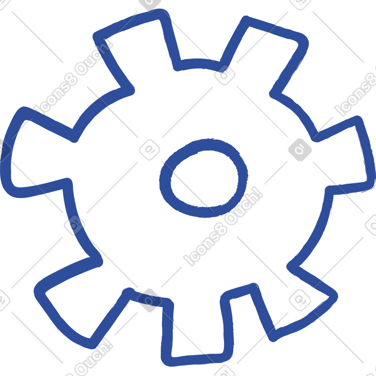 Gear outline with blue thick line and wide teeth illustration in Lime style download in PNG, SVG