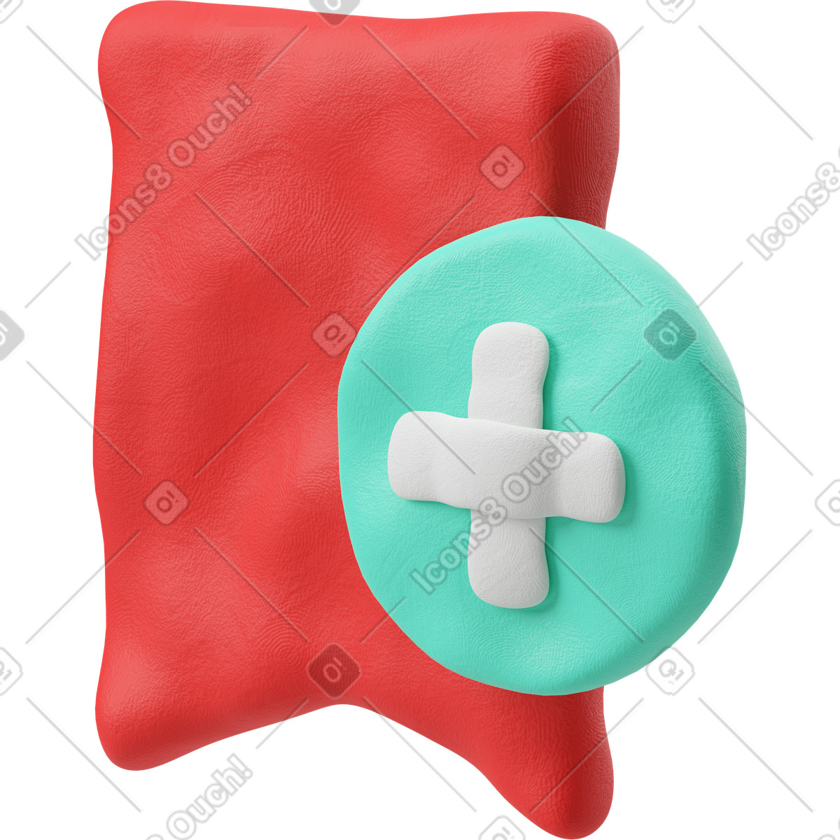 Three-quarter view of an adding bookmark symbol illustration in 3D Plastilina style download in PNG, SVG