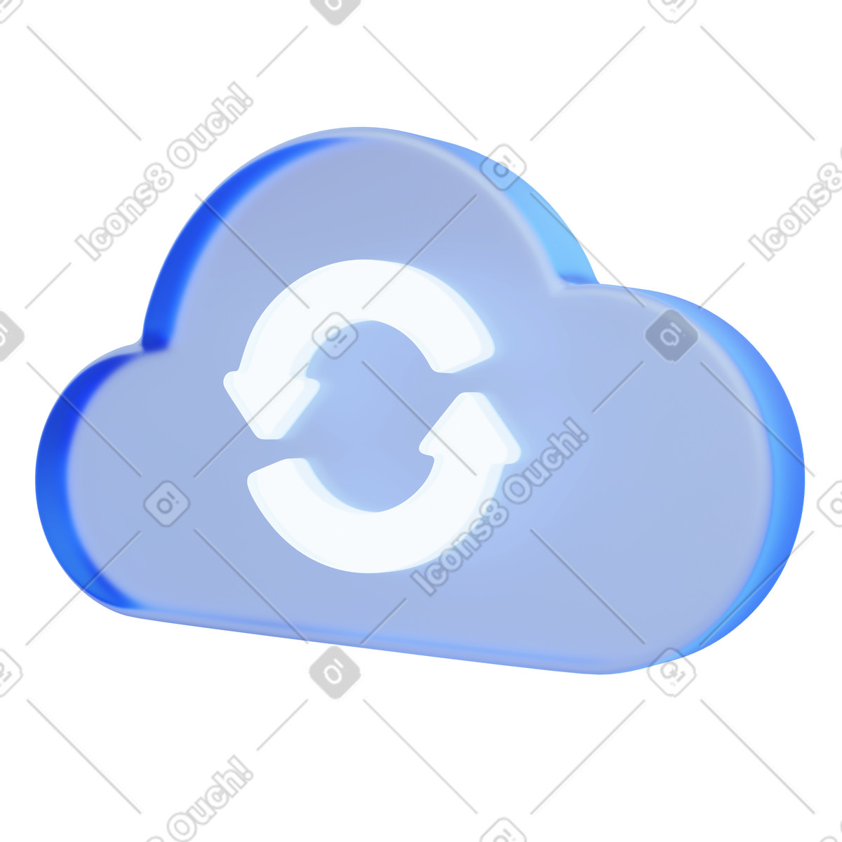 Illustration Cloud backup circular arrows for online data synchronization service dans le style 3D Playful à télécharger aux formats PNG, SVG