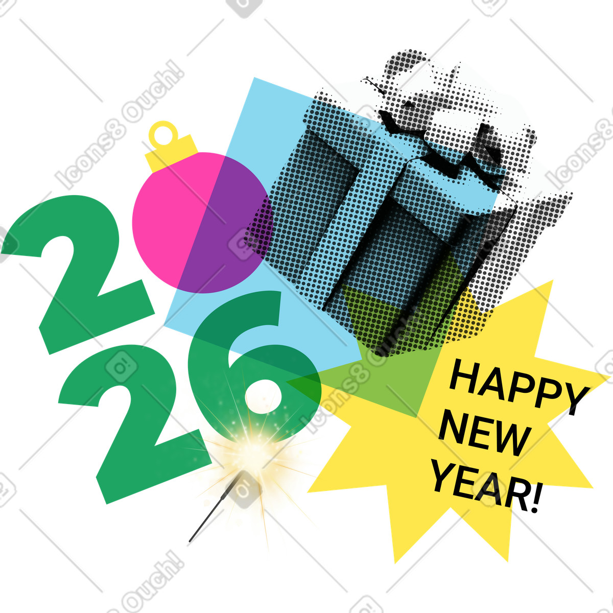 Happy New Year 2026, Holiday party invitation design illustration in PNG, SVG