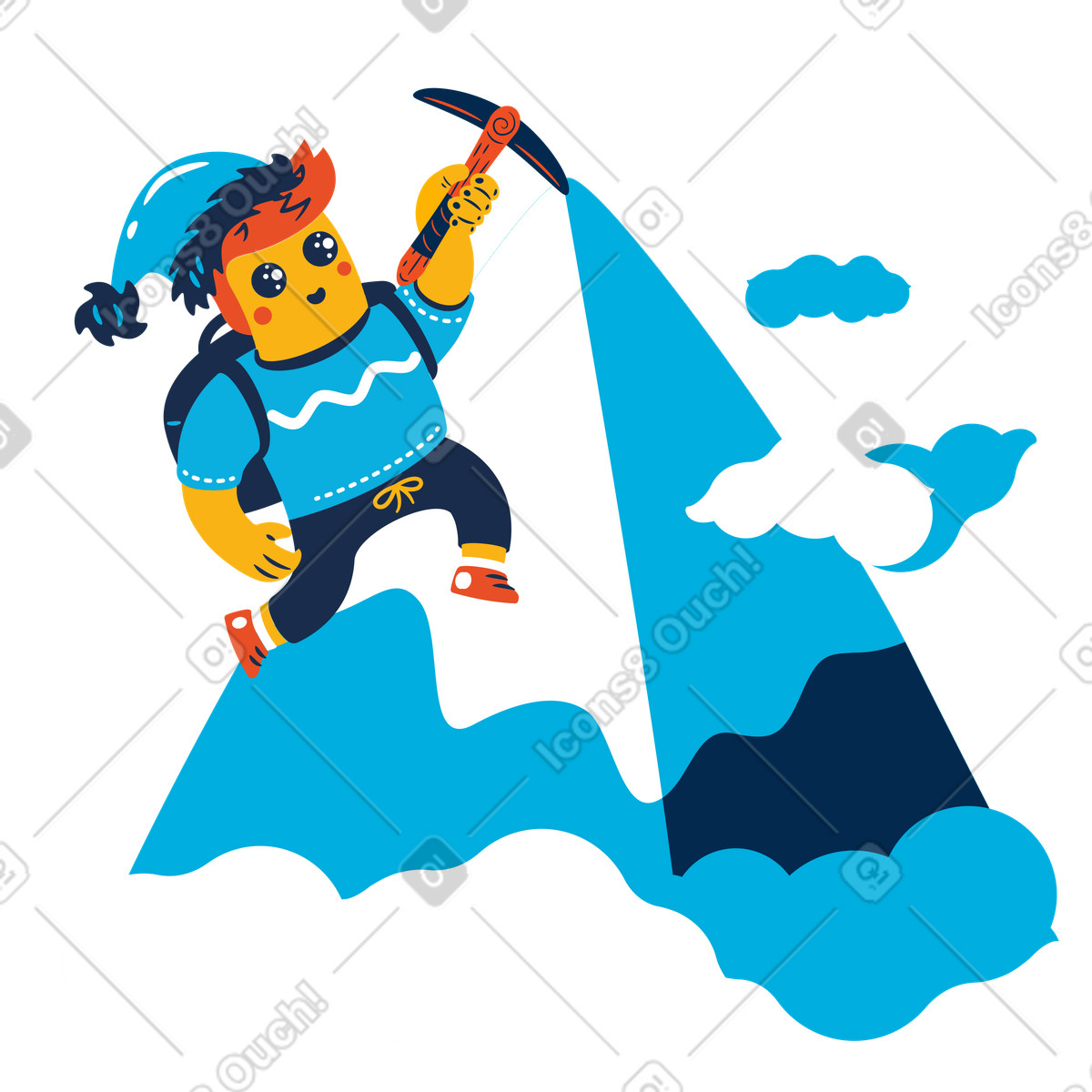 Ilustração de Homem alcançando o cume uma montanha em no estilo Flame para baixar em PNG, SVG
