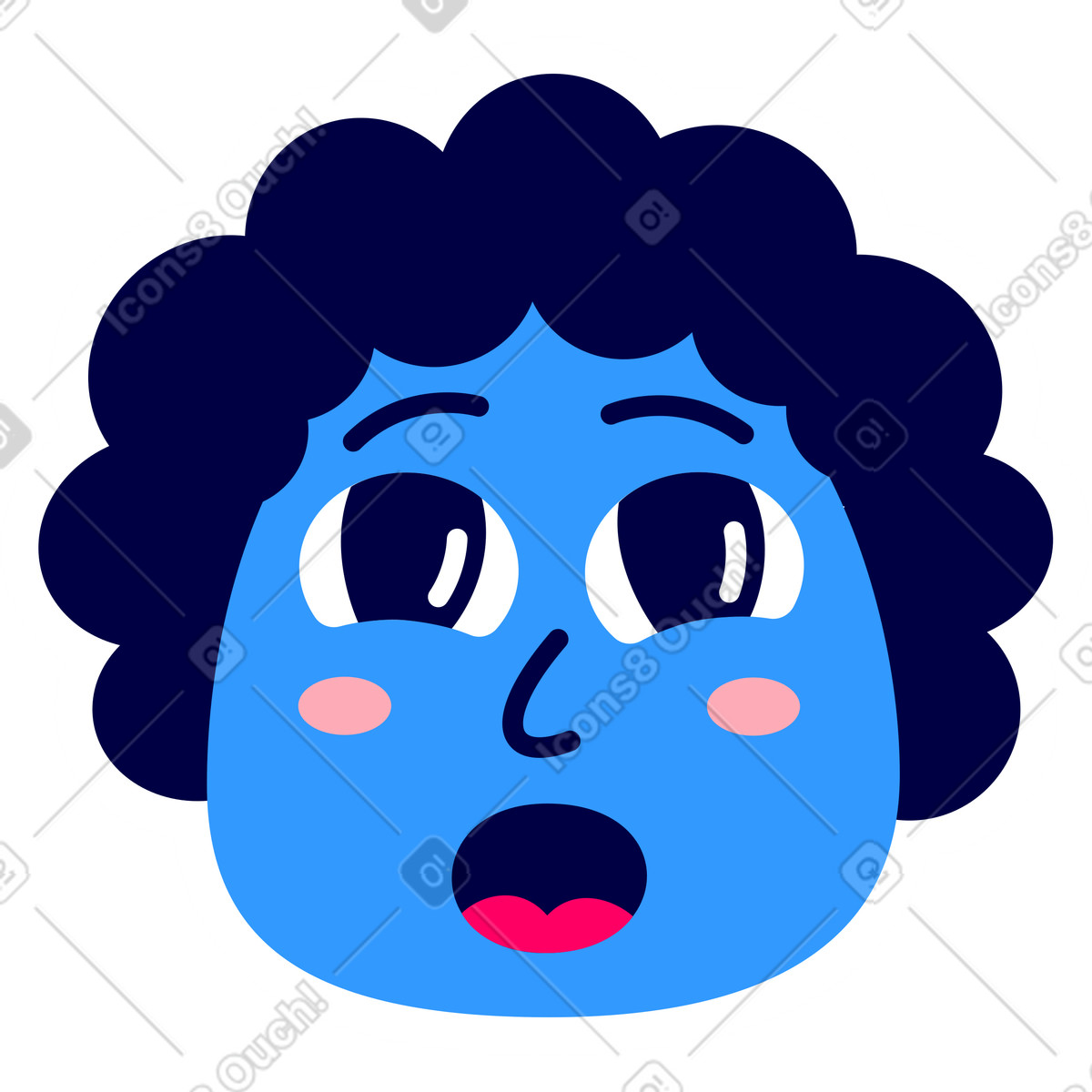 Rondy Stickers スタイルの 驚いた頭 のアニメーションイラストをGIF、Lottie (JSON)、AEでダウンロード