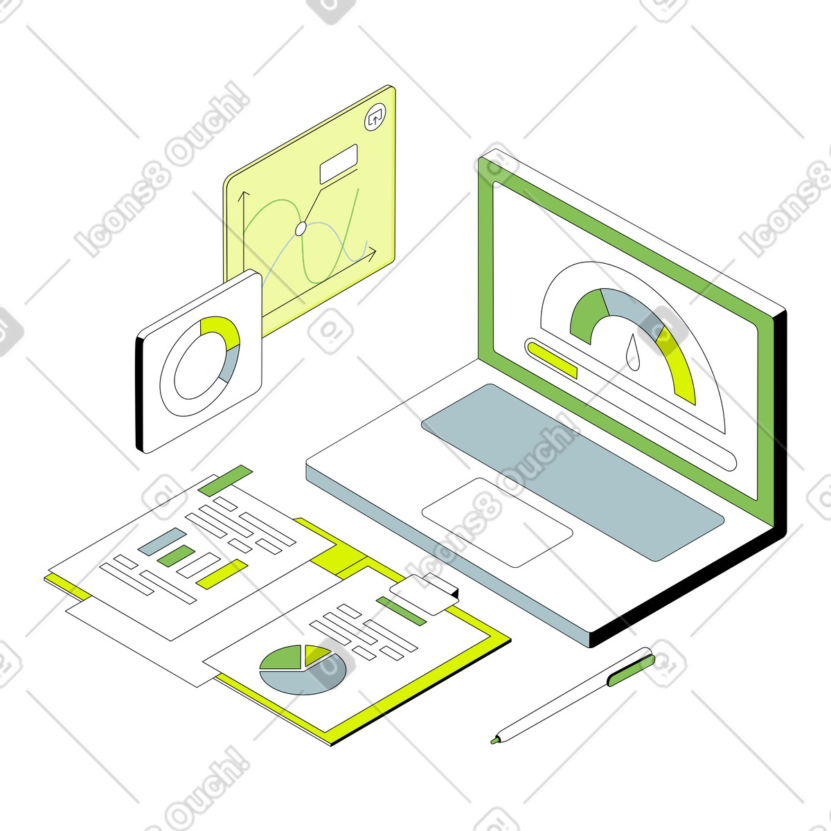 Data analytics for risk management illustration featuring clipart in PNG SVG
