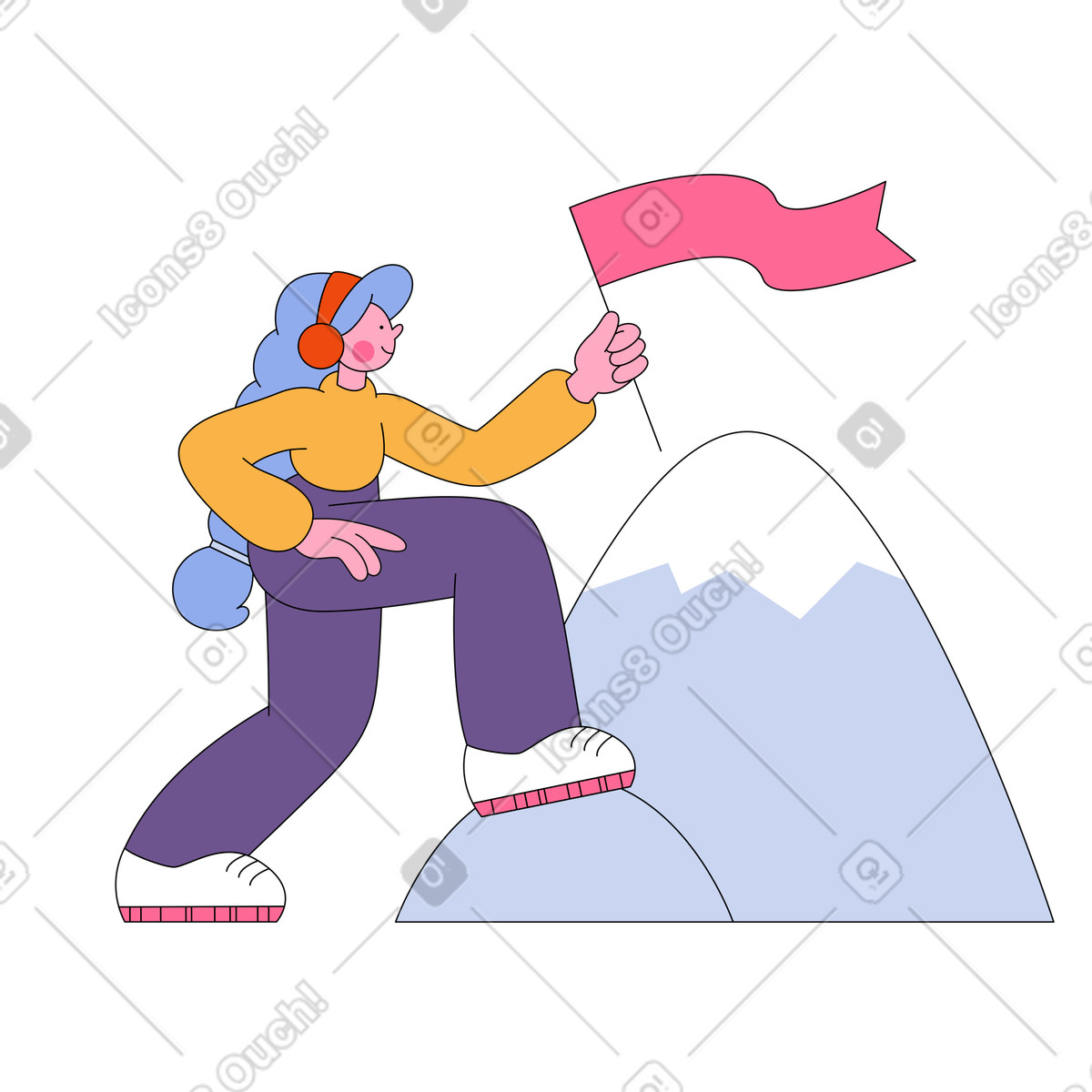 Иллюстрация Woman placing flag on the mountain top в стиле Bloom — скачать в форматах PNG, SVG