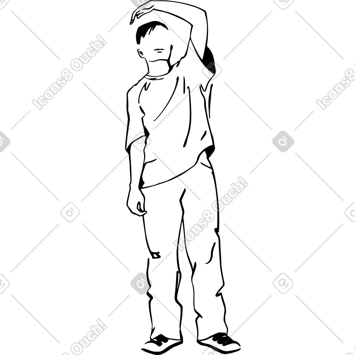 Man raising arm above his head in the shape of a half heart illustration Line style download PNG, SVG