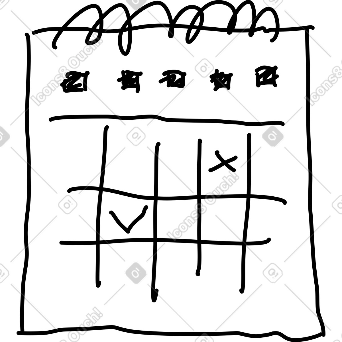 Rondy Stickers スタイルの Calendar planner page with checkmark and crossed appointment day boxes のイラストをPNG、SVG形式でダウンロード