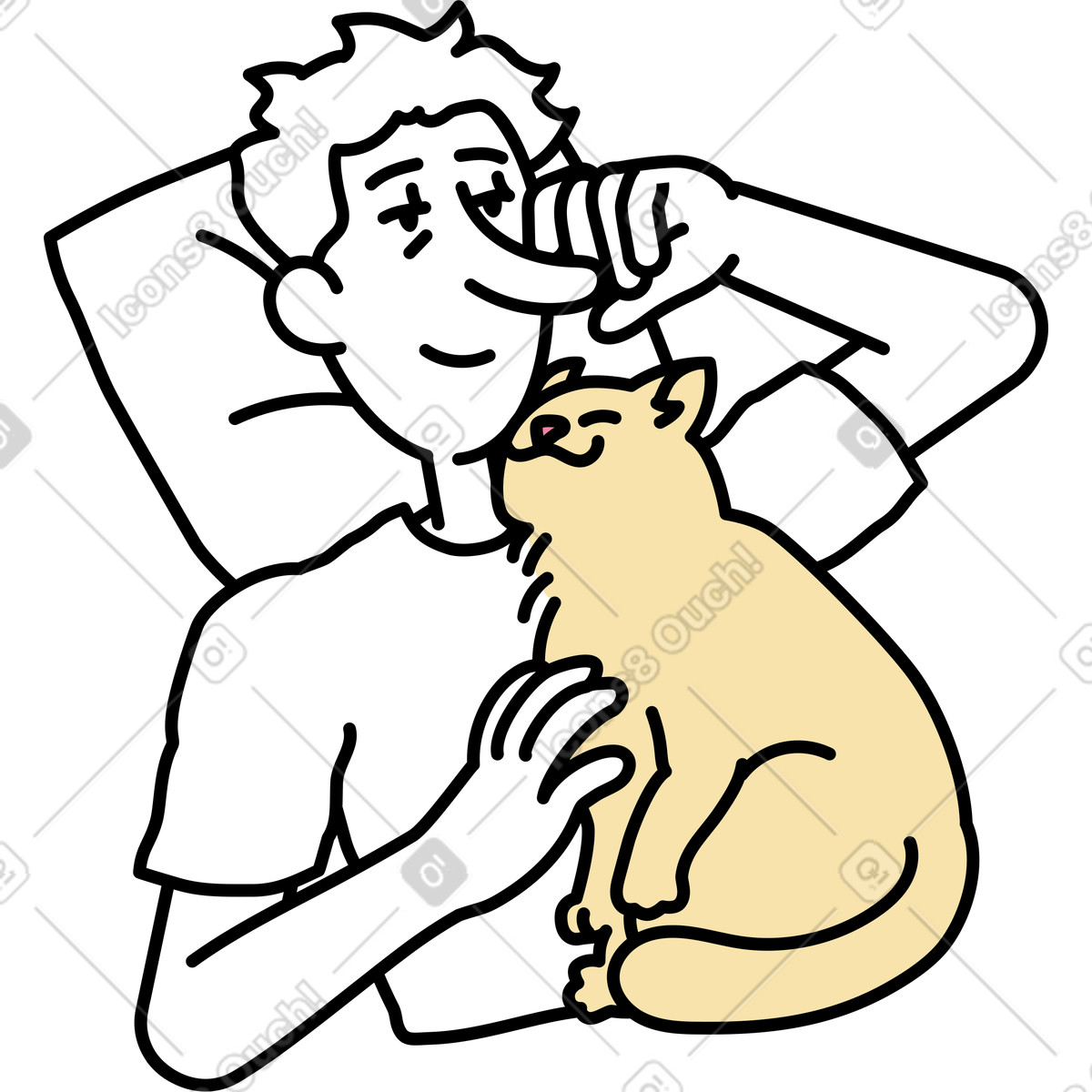 Young man and his cat illustration in Notes style download in PNG, SVG