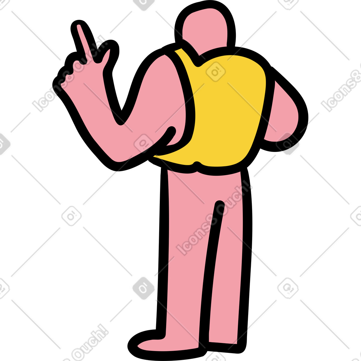 Standing with backpack and pointing up illustration in Wiggle style download in PNG, SVG