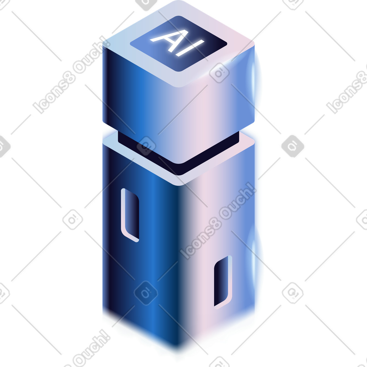 Ai server tower representing central artificial intelligence processing hub concept illustrazione in stile Dimension scarica in PNG, SVG