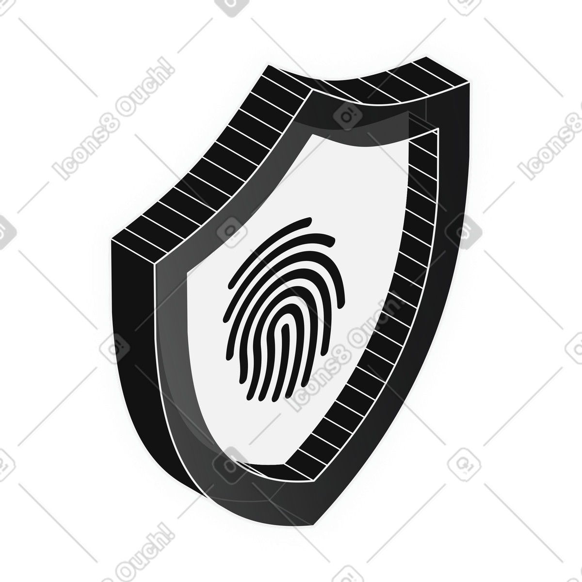 3D shield badge with fingerprint, user authentication and biometric access illustrazione in stile Inverse scarica in PNG, SVG