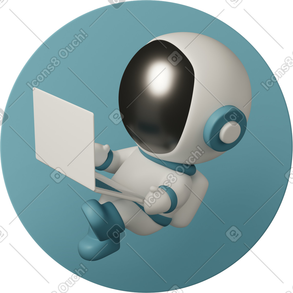 Ilustración Cute astronaut with laptop flies in outer space en estilo 3D Casual life a descargar en PNG y SVG