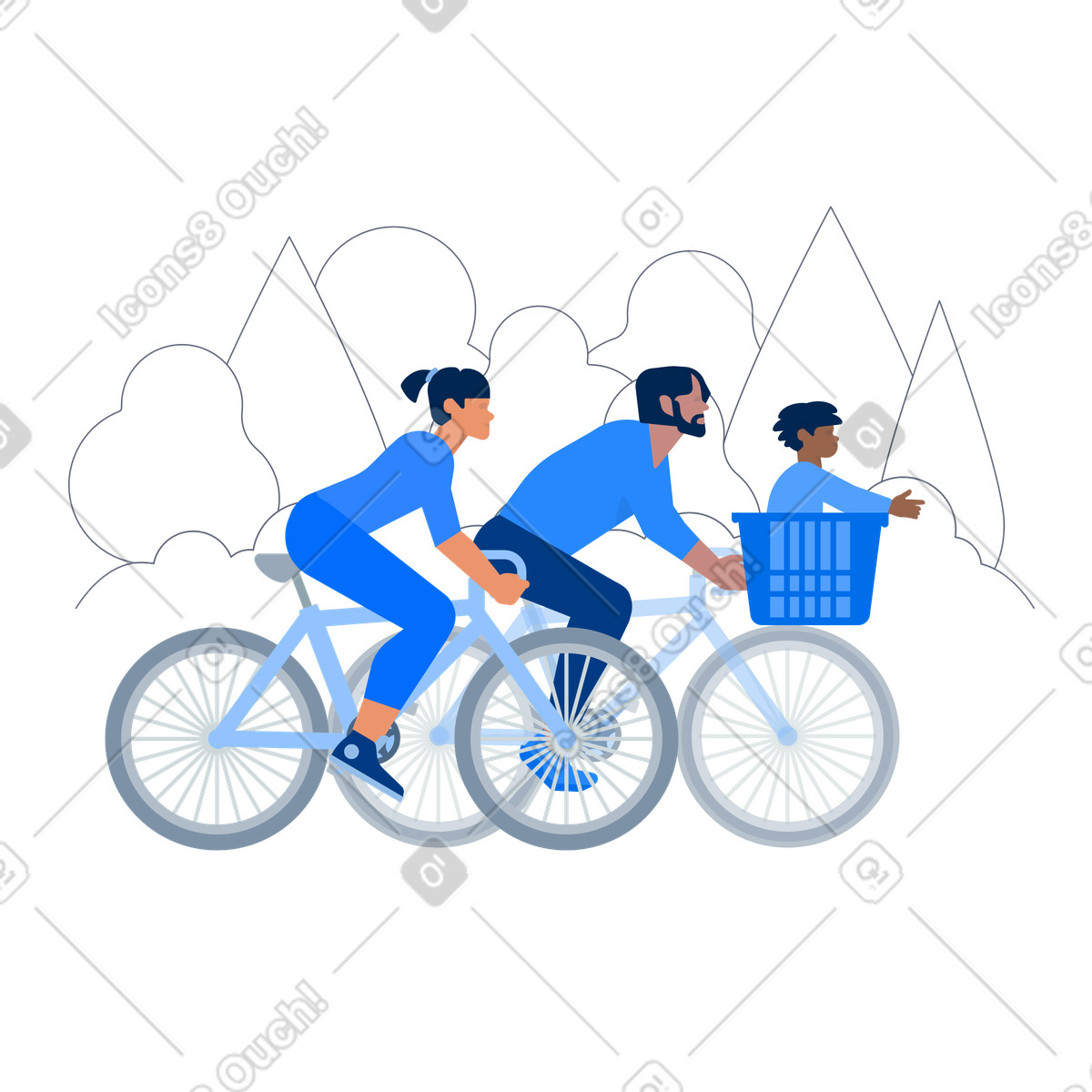 Urban スタイルの Family of three bike riding in park, Active lifestyle and outdoor fun のイラストをPNG、SVG形式でダウンロード