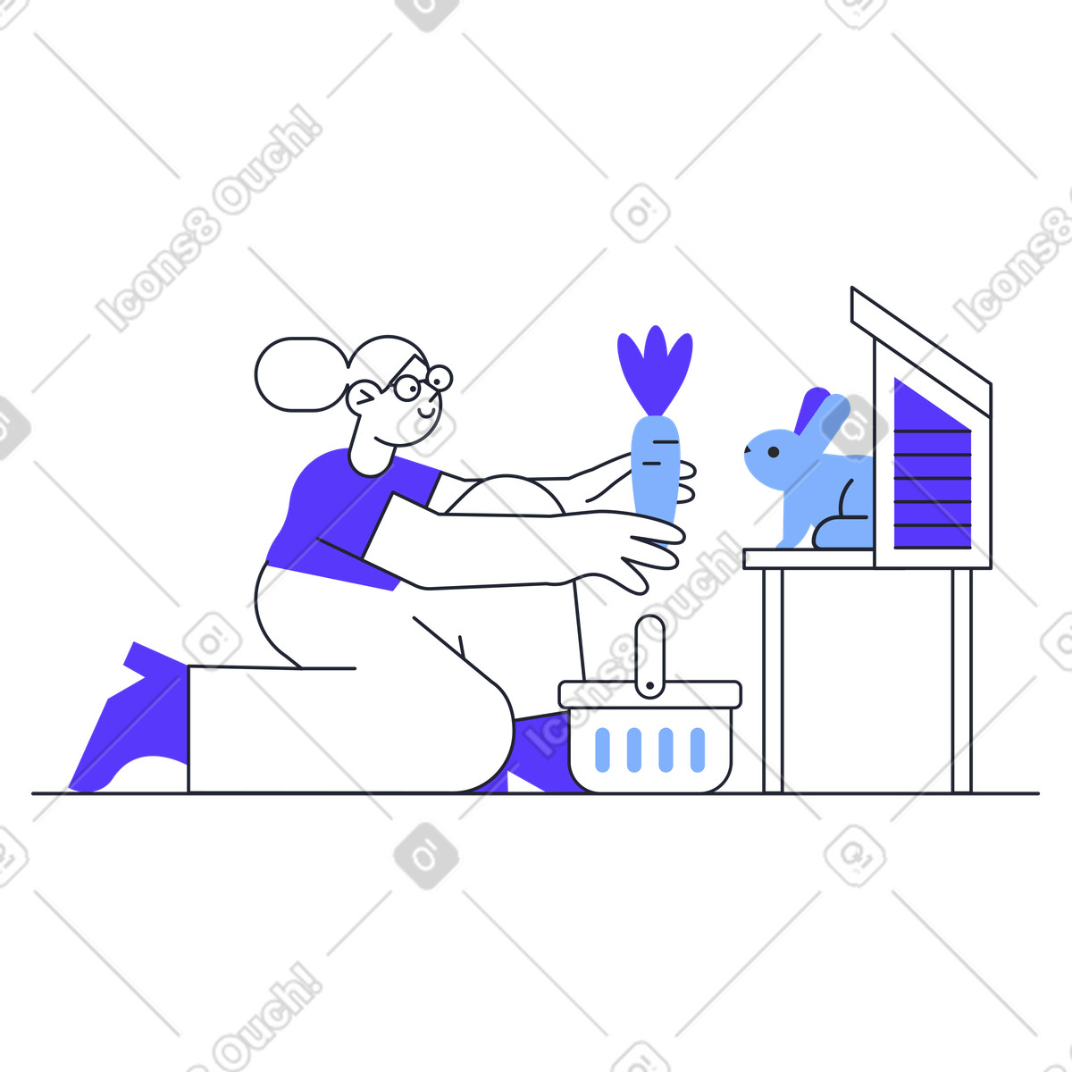 Feeding a rabbit illustration in Pablita style download in PNG, SVG