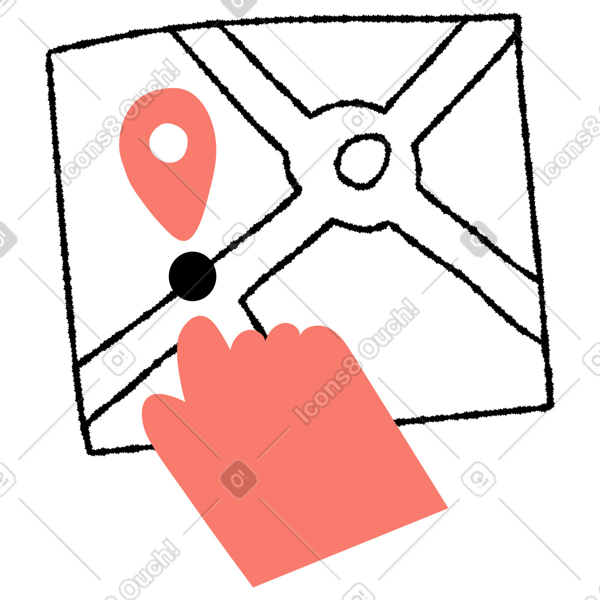 Ilustração de Map navigation hand tapping location pin on city street layout em no estilo Bold People para baixar em PNG, SVG