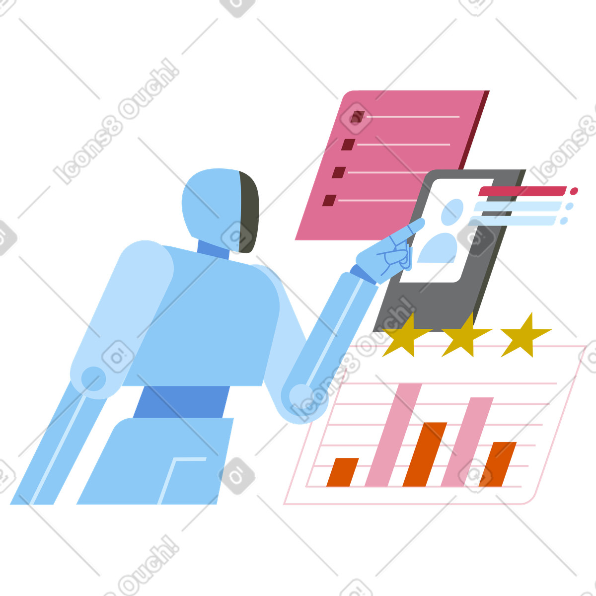 Sistema di valutazione degli esperti basato sull'intelligenza artificiale, dashboard dei dati strumento analisi delle prestazioni automatizzato illustrazione in stile Vector scarica in PNG, SVG