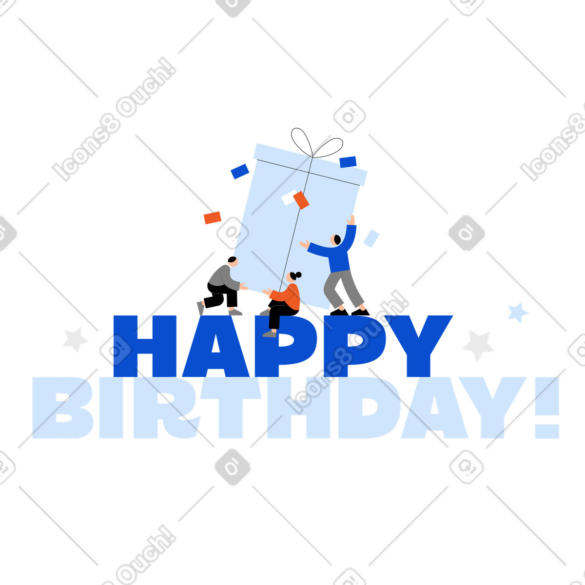 Tiny 스타일의 생일 축하 편지! 선물 상자 텍스트를 들고 있는 사람들과 함께 일러스트레이션 PNG, SVG 다운로드