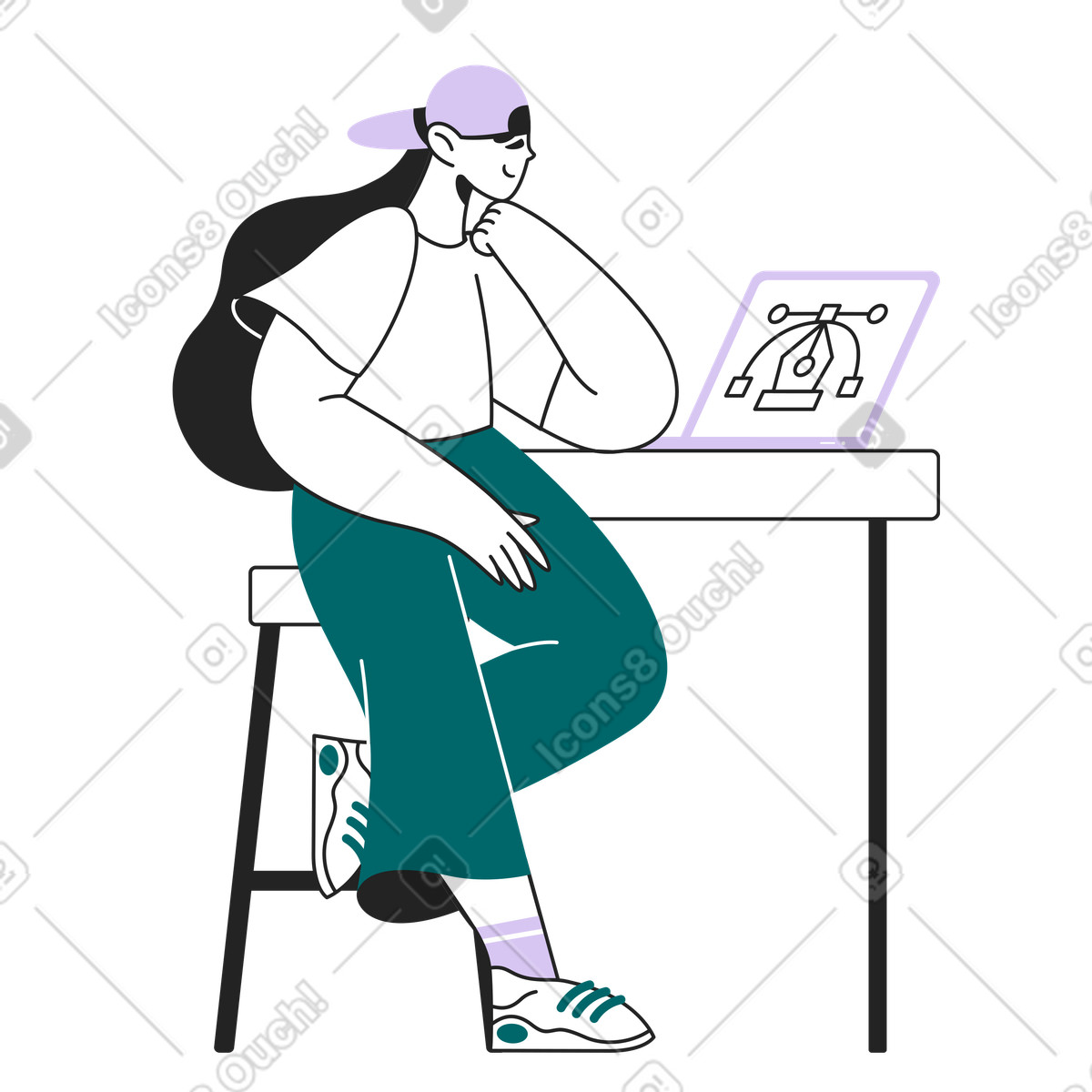 Taking online graphic design course, digital art study or class-Illustration im Sammy Line-Stil als Download in PNG, SVG