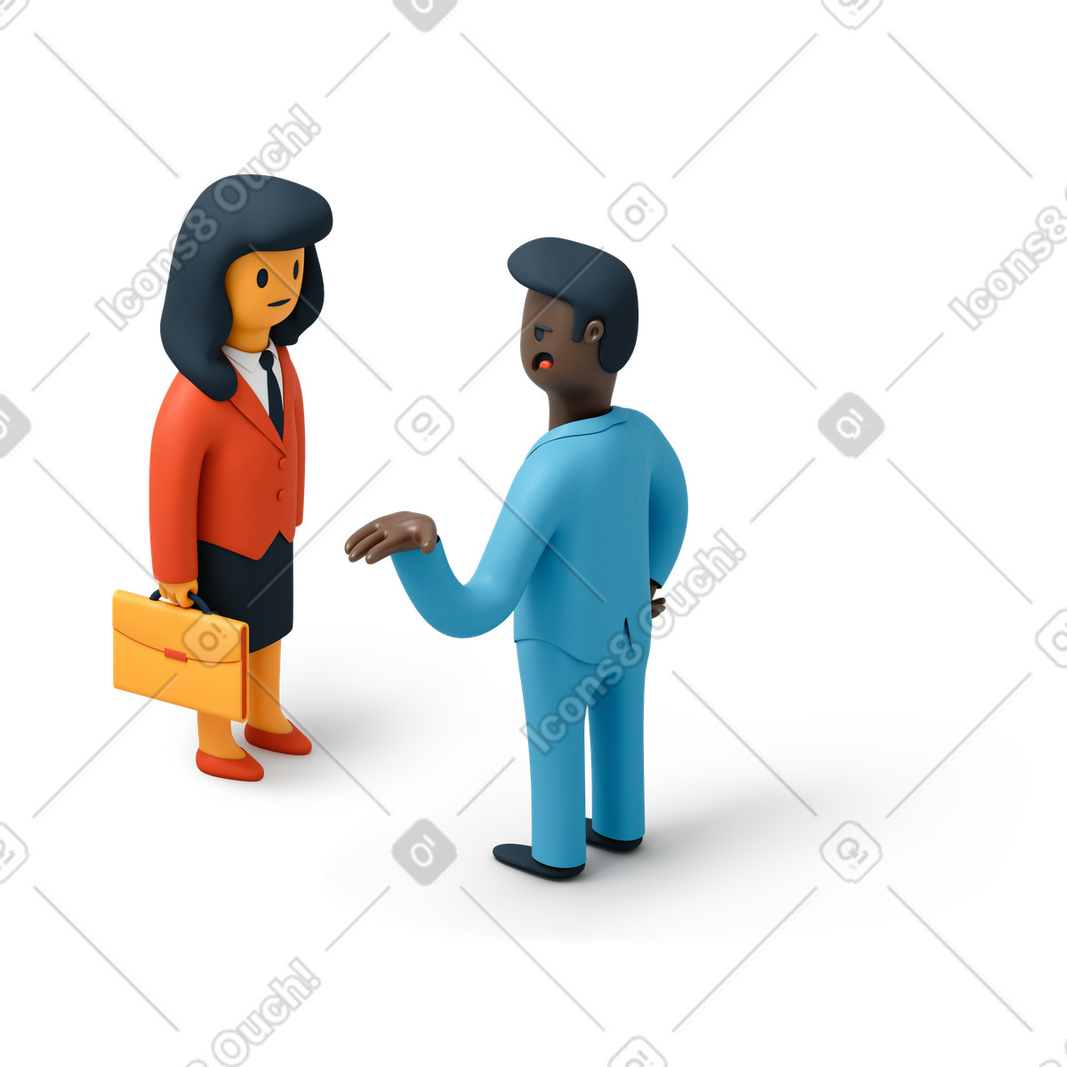 Verärgerter geschäftsmann und geschäftsfrau-Illustration im 3D Flame-Stil als Download in PNG, SVG
