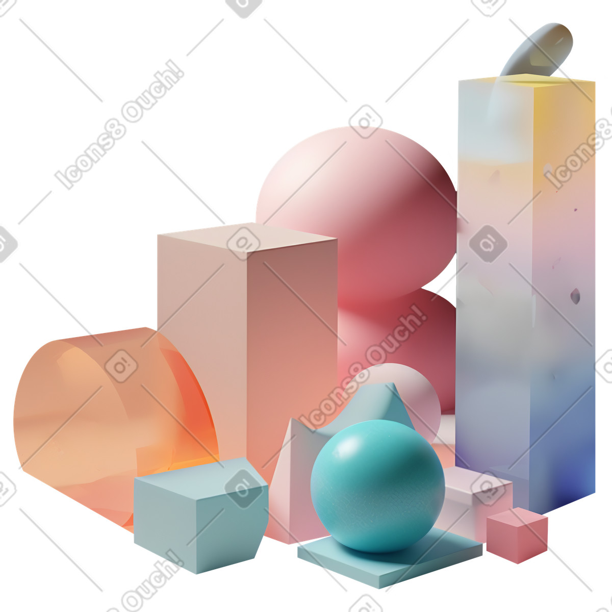 Ilustração de Composição abstrata com objetos plástico coloridos em no estilo 3D Construction para baixar em PNG, SVG
