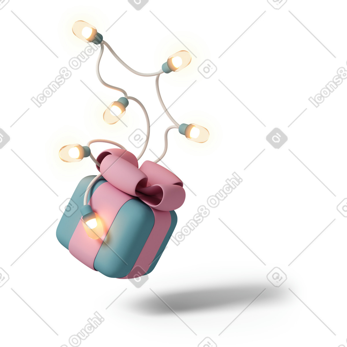 3D Casual life 스타일의 Wrapped gift box with fairy lights 일러스트레이션 PNG, SVG 다운로드