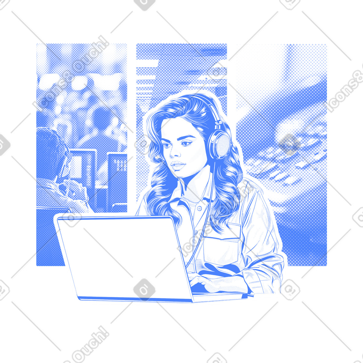 Support service worker with laptop illustration in PNG, SVG