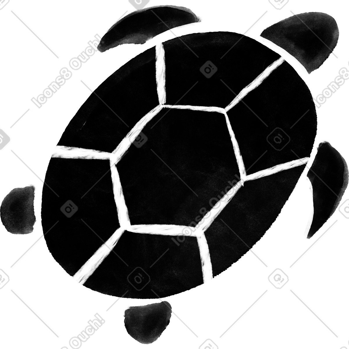Black watercolor turtle illustration in Inky style download in PNG, SVG