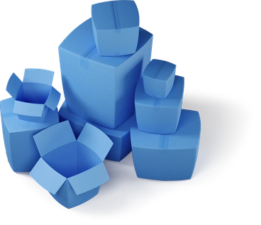 Multiple blue boxes stacked in various sizes - 3D Buddy style illustration