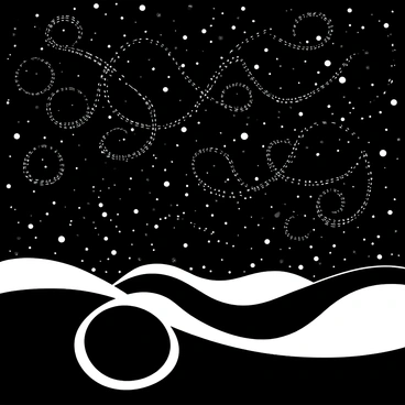 A sky filled with swirling patterns created by "shimmering lights" against a "dark sky." The lights form waves and arcs that mimic the movement of the aurora borealis. The scene captures the vibrant energy, with the lights appearing to flicker and move gracefully across the expanse of the night sky, creating an atmosphere of wonder and beauty in the composition.