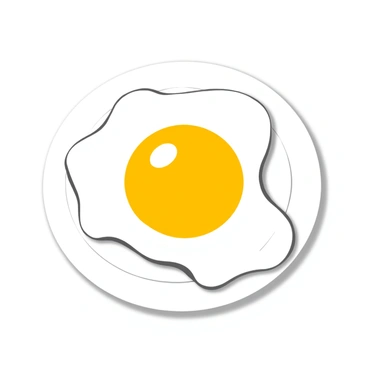 A perfectly fried sunny-side-up egg with a shiny, golden yolk sits in the center of a smooth, white plate. The egg has neatly cooked white edges that contrast with the rich yolk. Around the plate, there are subtle shadows created by the light, enhancing the egg's shape. The plate itself is round and simply designed, emphasizing the egg as the focal point of the image.