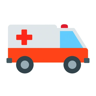 An emergency rescue truck with a bold "red cross" symbol prominently displayed on its side.