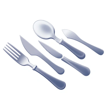 A set of biodegradable cutlery arranged on a flat surface. Each piece is designed to resemble fish bones, showcasing a detailed structure with distinct segments and pointed ends. The fork has elongated tines that mimic the shape of fish bones, while the knife has a serrated edge that resembles the spine. The spoon features a rounded end, resembling the head of a fish. The cutlery is displayed against a neutral background to emphasize its unique design.