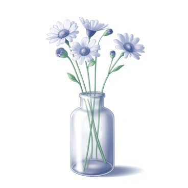 A simple glass vase sits on a flat surface, showcasing its transparent structure. The vase is filled with freshly picked cornflowers, which have delicate blue petals and green stems. The flowers are arranged in an upright position, with some blossoms fully open and others just beginning to bloom. Light gently reflects off the glass, emphasizing its smooth texture. The background is neutral, allowing the focus to remain on the vase and the vibrant cornflowers within.